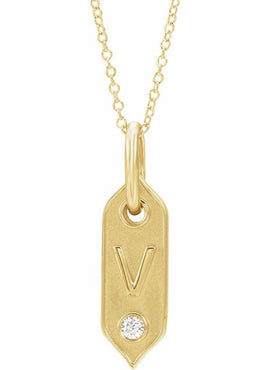 14K Yellow Gold .05 CT Natural Diamond Initial A 16-18