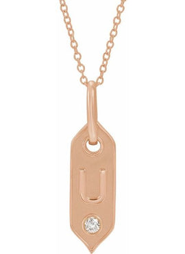 14K Yellow Gold .05 CT Natural Diamond Initial A 16-18