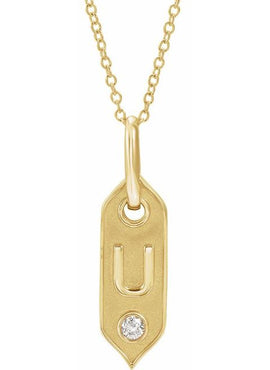 14K Yellow Gold .05 CT Natural Diamond Initial A 16-18