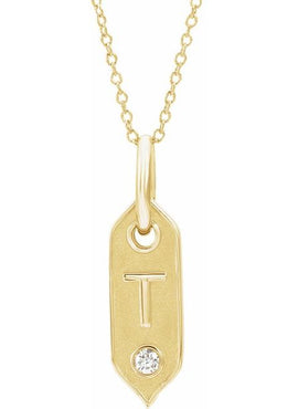 14K Yellow Gold .05 CT Natural Diamond Initial A 16-18