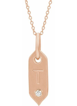 14K Yellow Gold .05 CT Natural Diamond Initial A 16-18