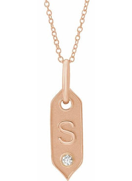 14K Yellow Gold .05 CT Natural Diamond Initial A 16-18