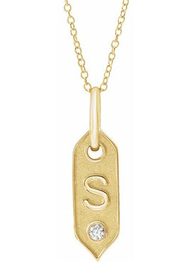 14K Yellow Gold .05 CT Natural Diamond Initial A 16-18