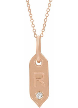 14K Yellow Gold .05 CT Natural Diamond Initial A 16-18