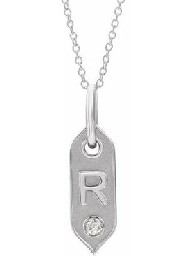14K Yellow Gold .05 CT Natural Diamond Initial A 16-18