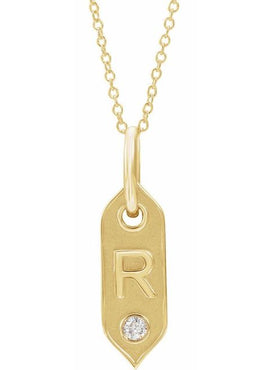 14K Yellow Gold .05 CT Natural Diamond Initial A 16-18