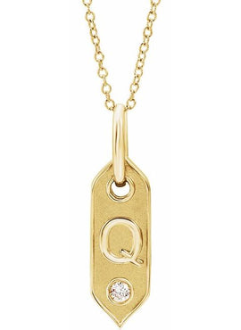 14K Yellow Gold .05 CT Natural Diamond Initial A 16-18