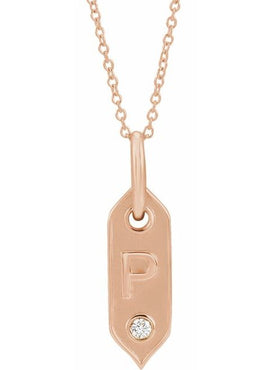 14K Yellow Gold .05 CT Natural Diamond Initial A 16-18