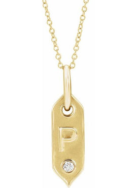 14K Yellow Gold .05 CT Natural Diamond Initial A 16-18