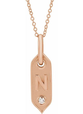 14K Yellow Gold .05 CT Natural Diamond Initial A 16-18