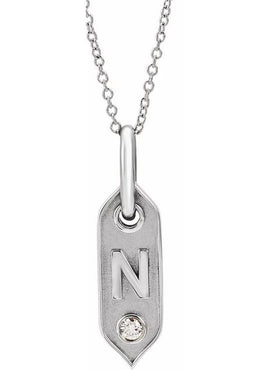 14K Yellow Gold .05 CT Natural Diamond Initial A 16-18