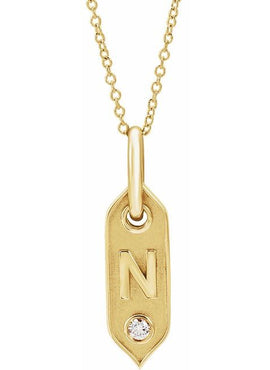 14K Yellow Gold .05 CT Natural Diamond Initial A 16-18