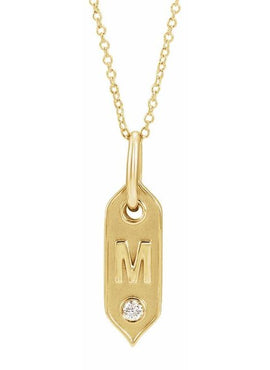 14K Yellow Gold .05 CT Natural Diamond Initial A 16-18