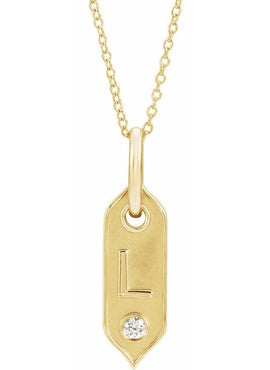 14K Yellow Gold .05 CT Natural Diamond Initial A 16-18