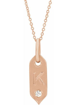 14K Yellow Gold .05 CT Natural Diamond Initial A 16-18