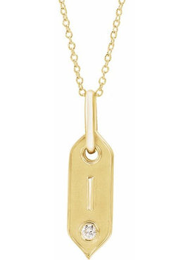 14K Yellow Gold .05 CT Natural Diamond Initial A 16-18