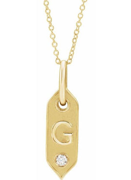 14K Yellow Gold .05 CT Natural Diamond Initial A 16-18