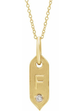 14K Yellow Gold .05 CT Natural Diamond Initial A 16-18