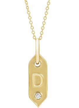14K Yellow Gold .05 CT Natural Diamond Initial A 16-18