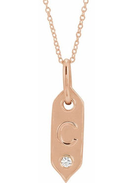 14K Yellow Gold .05 CT Natural Diamond Initial A 16-18