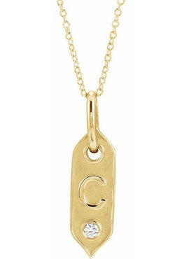 14K Yellow Gold .05 CT Natural Diamond Initial A 16-18