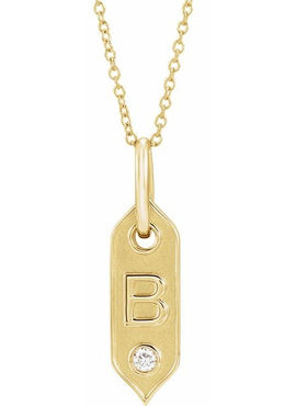 14K Yellow Gold .05 CT Natural Diamond Initial A 16-18