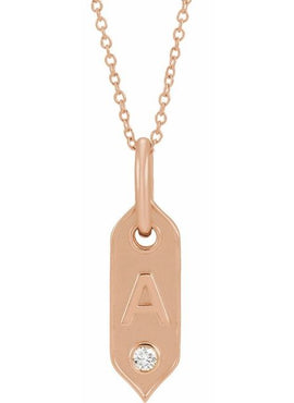 14K Yellow Gold .05 CT Natural Diamond Initial A 16-18