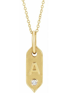 14K Yellow Gold .05 CT Natural Diamond Initial A 16-18