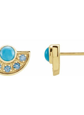 14K White Gold Natural Turquoise & Natural Aquamarine Fan Earrings