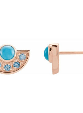 14K White Gold Natural Turquoise & Natural Aquamarine Fan Earrings
