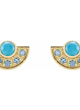 14K White Gold Natural Turquoise & Natural Aquamarine Fan Earrings