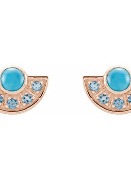 14K White Gold Natural Turquoise & Natural Aquamarine Fan Earrings