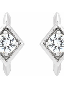 14K White Gold Natural Blue Sapphire Geometric 13.58 mm Hoop Earrings