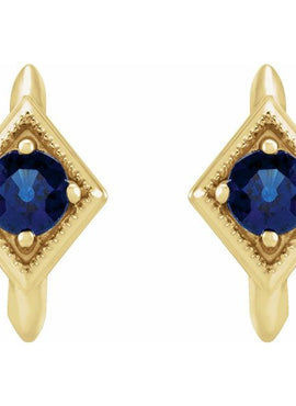 14K White Gold Natural Blue Sapphire Geometric 13.58 mm Hoop Earrings