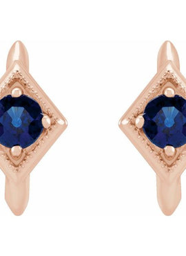 14K White Gold Natural Blue Sapphire Geometric 13.58 mm Hoop Earrings