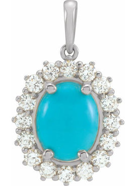 14K White Gold Natural Ethiopian Opal & 1/3 CTW Natural Diamond Halo-Style Pendant