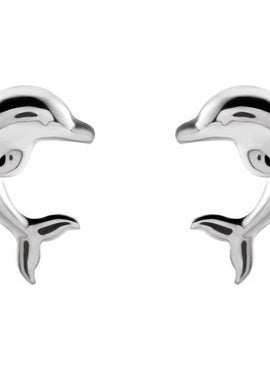 14K White Gold Dolphin Earrings