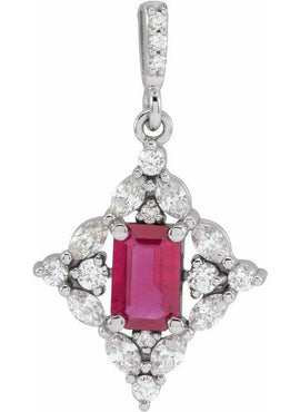 14K White Gold Natural Emerald & 1/3 CTW Natural Diamond Pendant