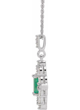 14K White Gold Natural Emerald & 1/3 CTW Natural Diamond Pendant