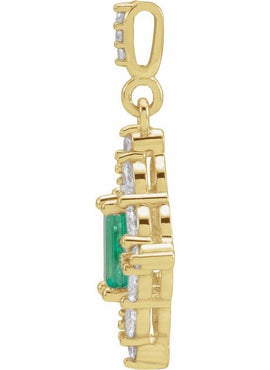 14K White Gold Natural Emerald & 1/3 CTW Natural Diamond Pendant