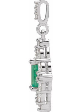 14K White Gold Natural Emerald & 1/3 CTW Natural Diamond Pendant