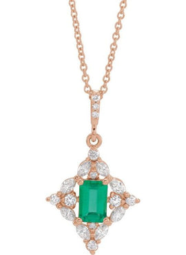 14K White Gold Natural Emerald & 1/3 CTW Natural Diamond Pendant