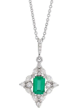 14K White Gold Natural Emerald & 1/3 CTW Natural Diamond Pendant
