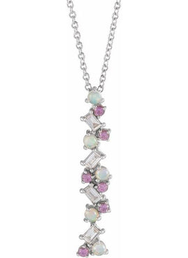 14K Rose Gold  Natural Honey Topaz. Natural Turquoise & 1/8 CTW Natural Diamond Scattered Bar Pendant