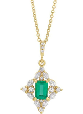 14K White Gold Natural Emerald & 1/3 CTW Natural Diamond Pendant