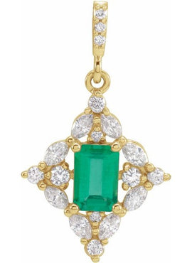 14K White Gold Natural Emerald & 1/3 CTW Natural Diamond Pendant