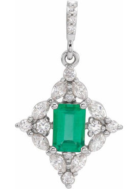 14K White Gold Natural Emerald & 1/3 CTW Natural Diamond Pendant