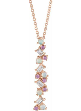 14K Rose Gold  Natural Honey Topaz. Natural Turquoise & 1/8 CTW Natural Diamond Scattered Bar Pendant