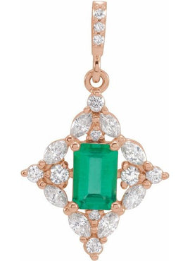 14K White Gold Natural Emerald & 1/3 CTW Natural Diamond Pendant