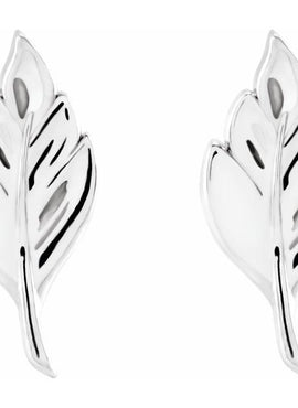 14K White Gold Leaf Earrings